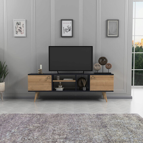 Comoda TV, Lagomood, Ewo, 160x50x29.5 cm, Antracit / Stejar Lagomood
