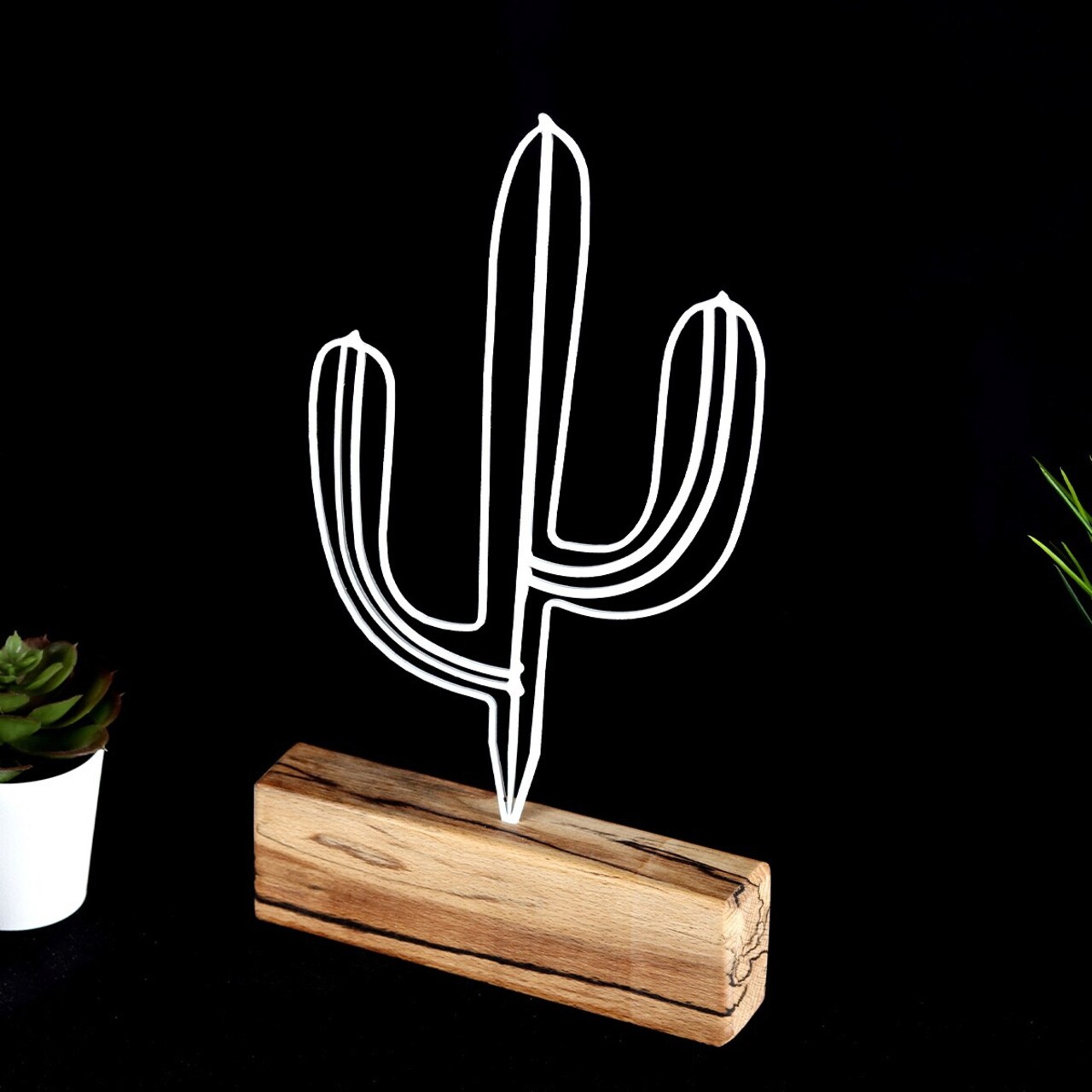 Decoratiune, Cactus Mini, 17x24x3.5 cm, Metal, Alb - 1 | YEO