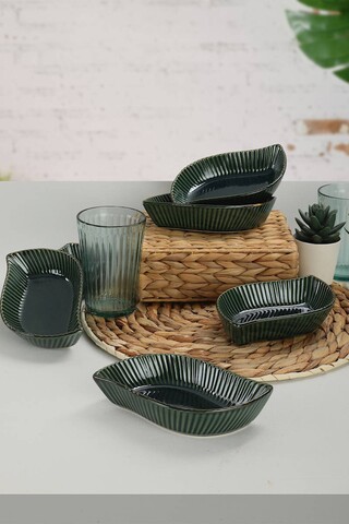 Set 6 boluri pentru gustari/sosuri Emerald Relief Leaf, Keramika, 132 ml, ceramica, negru Keramika