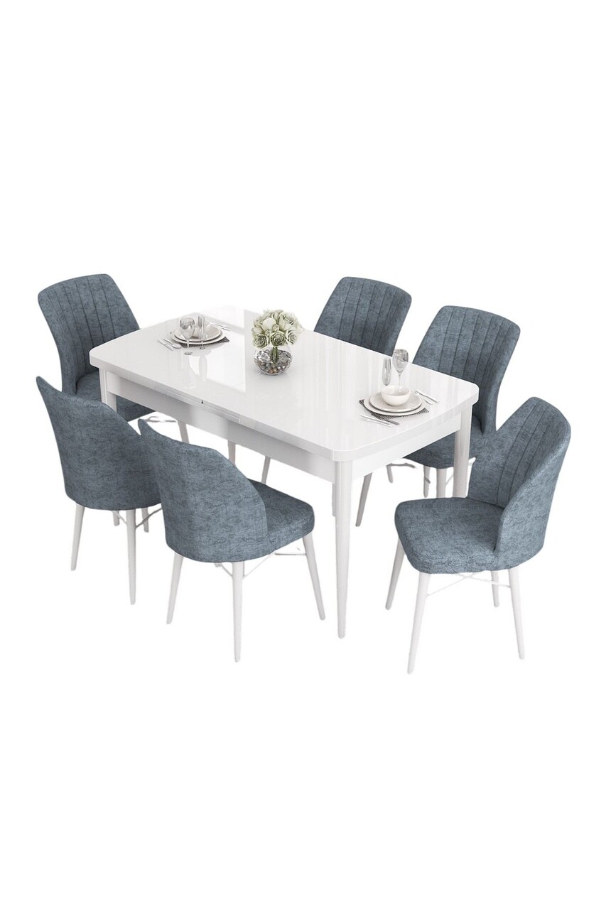 Set masa extensibila si scaune, Hanah Home, Eva, Alb/Gri - view 2