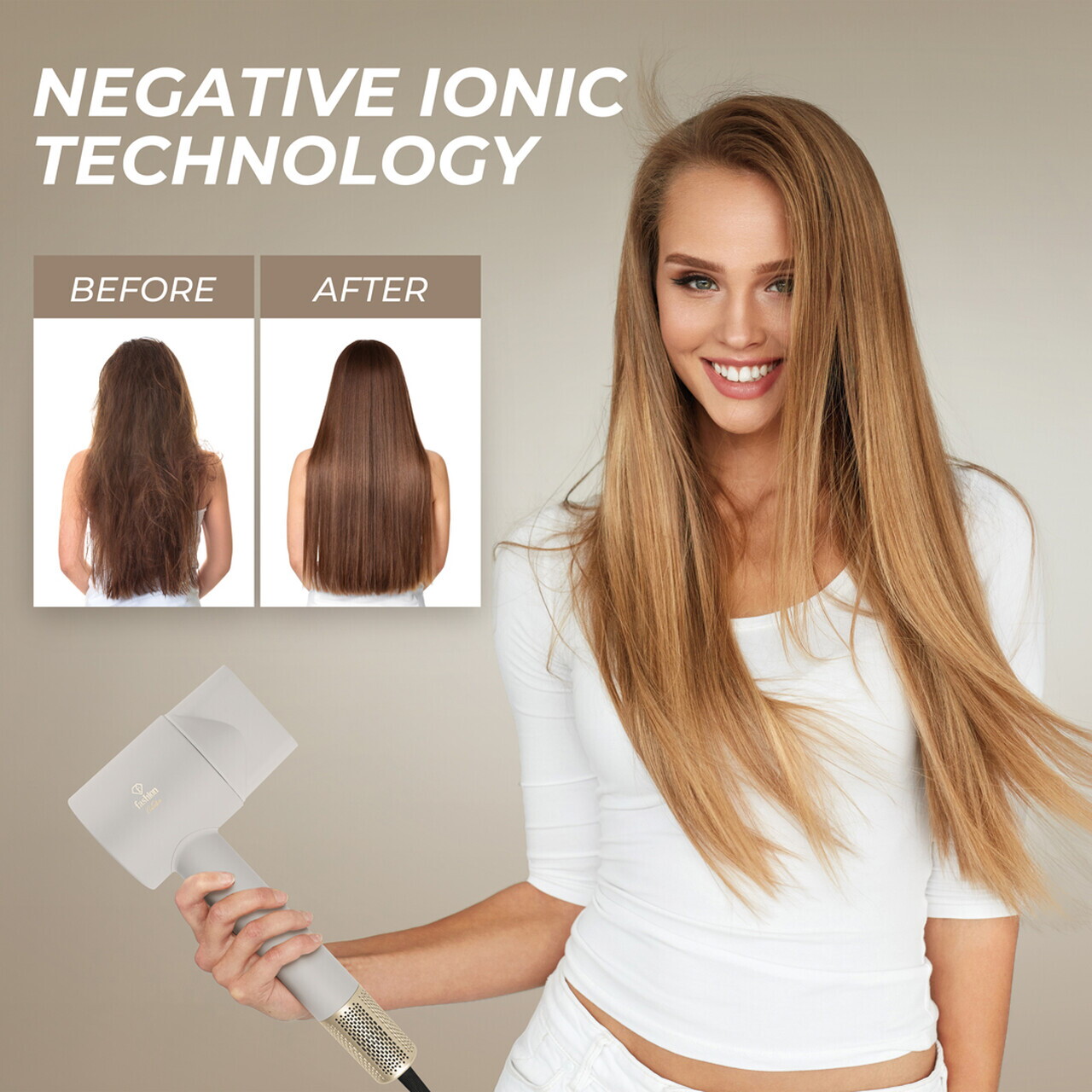 Uscator de par Fashion TV, Matte Cream-Gold, 1350-1600W, 3 viteze, 3 trepte de temperatura, crem - imagine 15