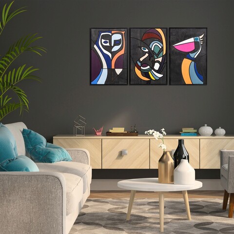 Decoratiune de perete, Forest World 1, Placaj, 39 x 59 cm, 3 piese, Multicolor mezoni.ro
