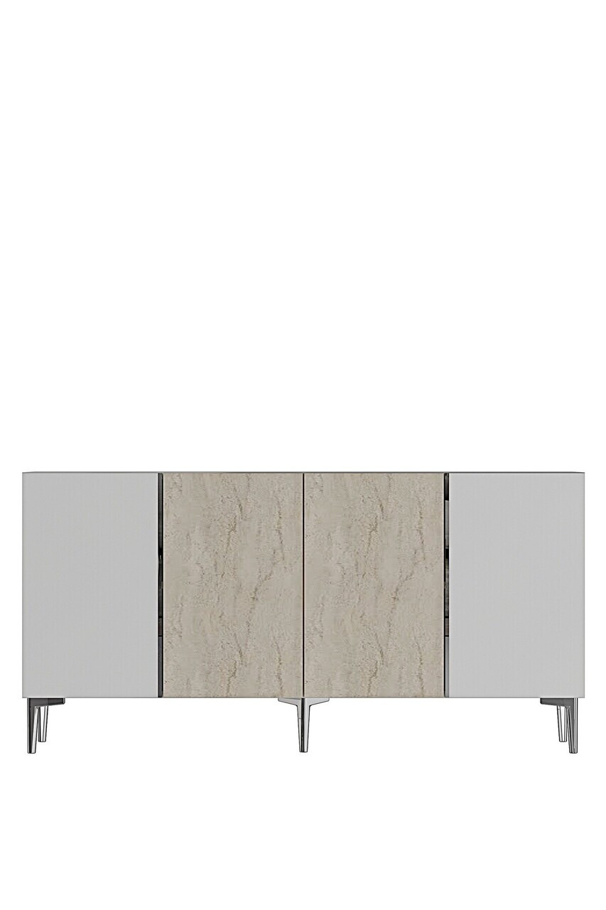 Consola, Hanah Home, Poli 150, 150x75x32 cm, White / Travertine / Silver — imaginea 5
