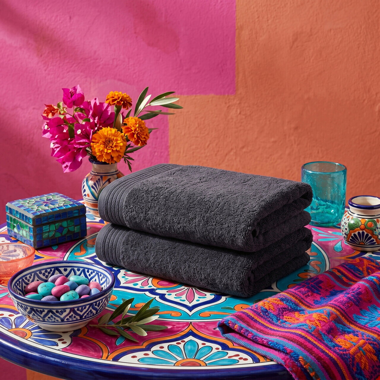 Set prosoape de baie, L'essentiel Maison, Unceasing, Bumbac, Negru
