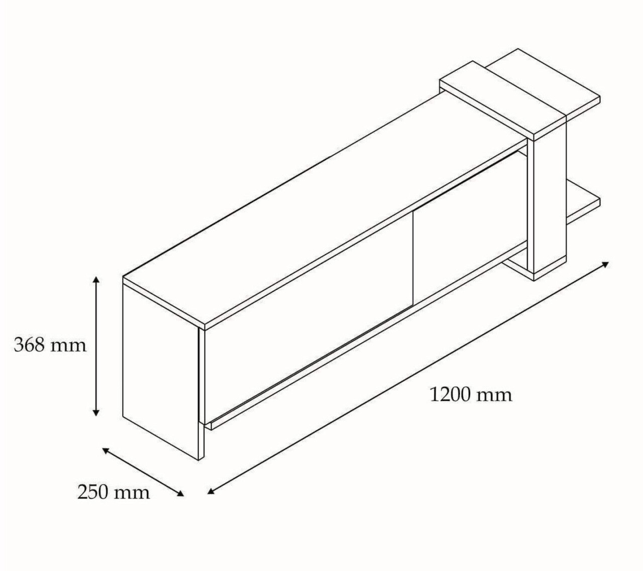 Comoda TV, Puqa Design, Yonca, 120x36.8x25 cm, PAL, Antracit / Stejar
