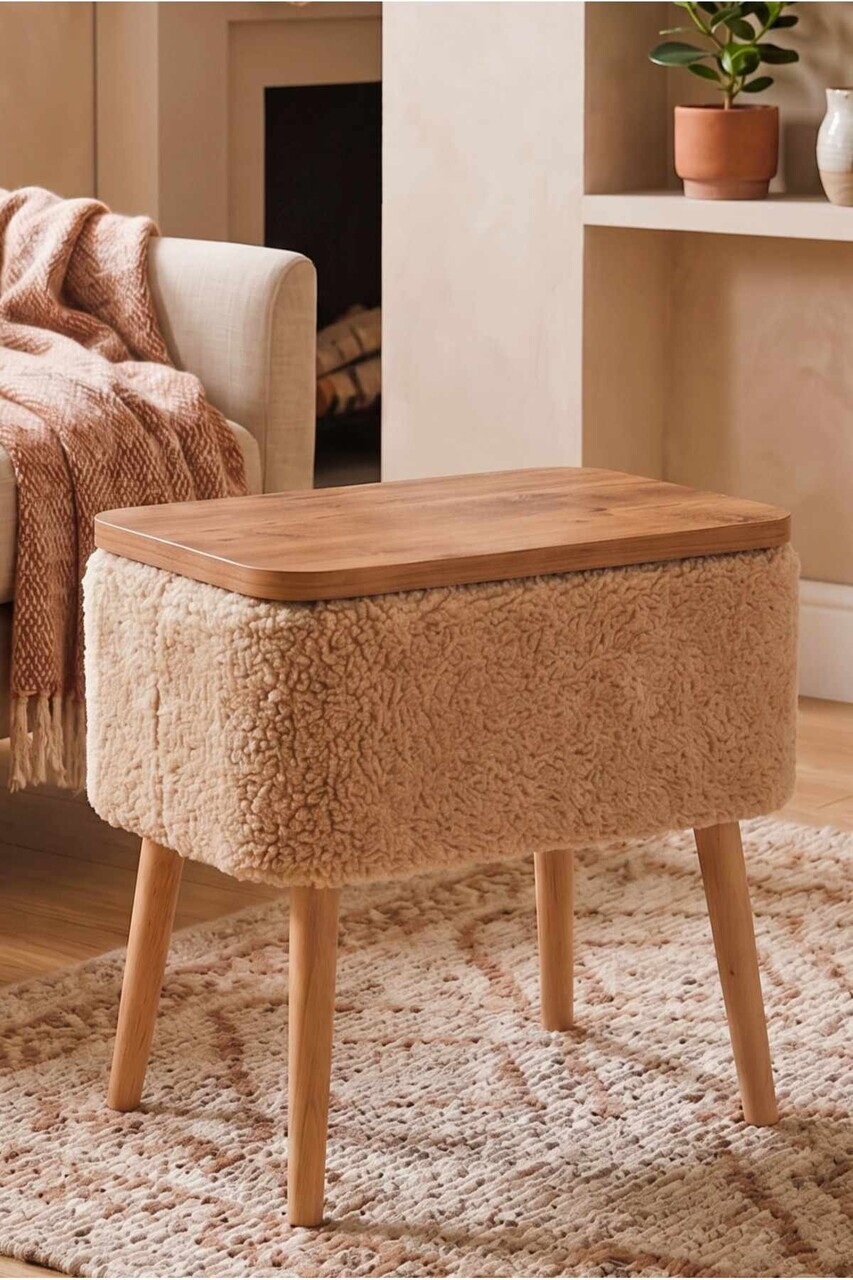 Noptiera, Hanah Home, Puf02Peka02, 60x55x30 cm, PAL, Bej / Natural — imaginea 4