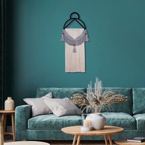 Decoratiune de perete, orenmac, macrame, metal, crem / gri / negru