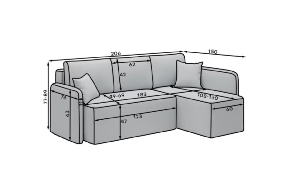 Coltar extensibil dreapta 3 locuri ELTAP, Hadson, 206x150x89 cm, lemn/poliester, alb