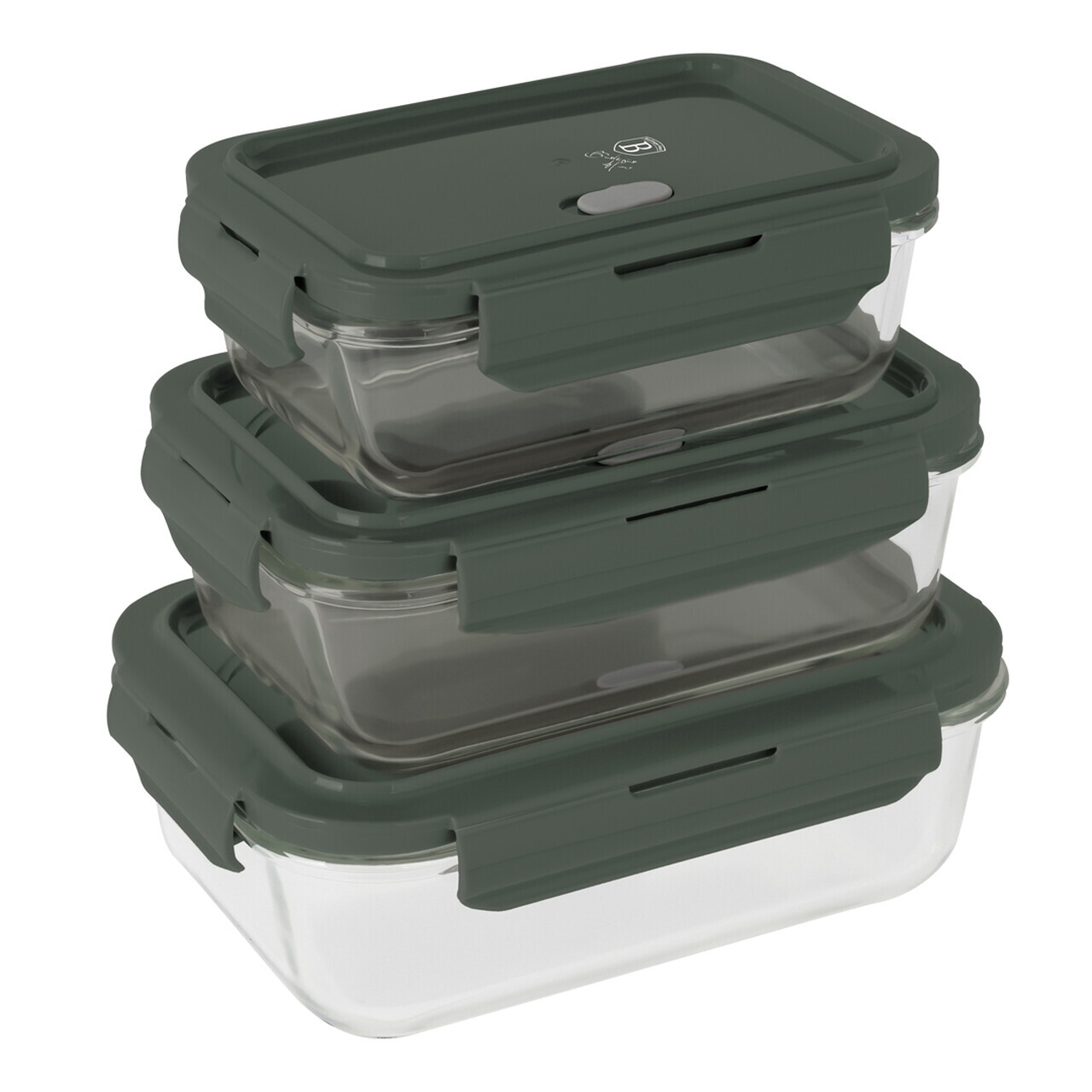 Set 3 caserole cu capac Berlinger Haus, Matte Green, 570 ml / 840 ml / 1.18 L, sticla/plastic, verde/transparent - imagine 4