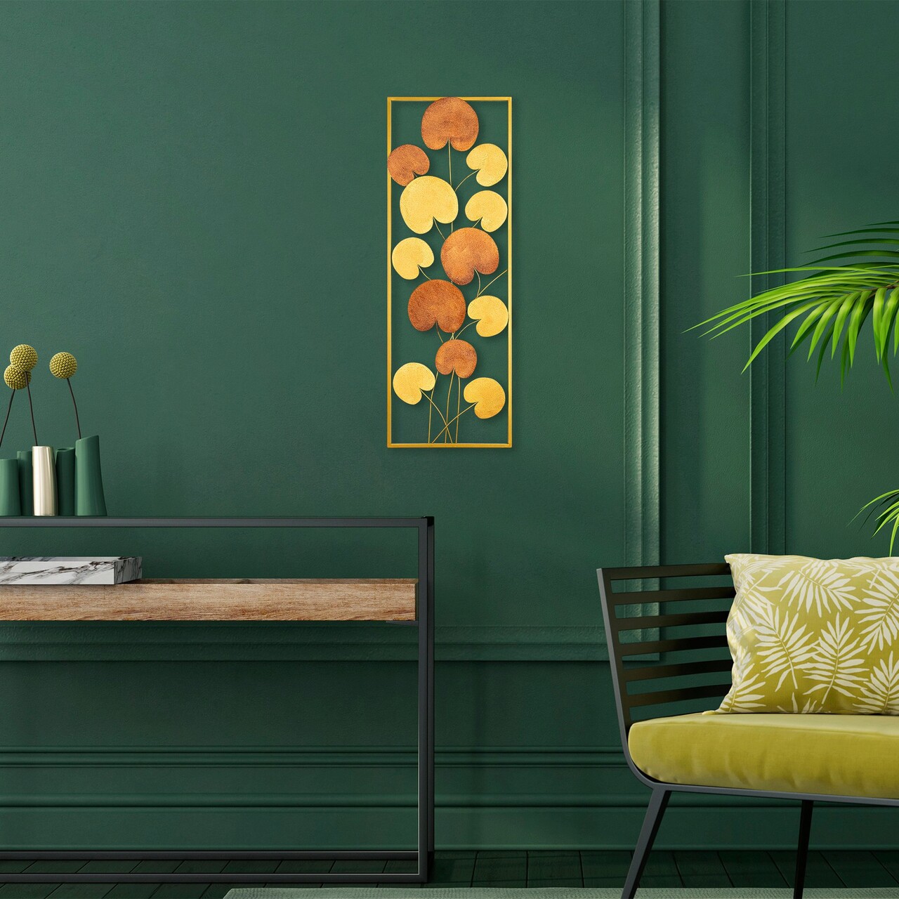 Decoratiune de perete, Catalpa, Metal, Dimensiune: 32 x 90 cm, Multicolor - 1 | YEO