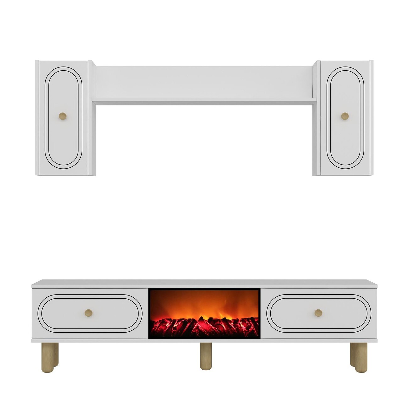 Comoda TV, Hanah Home, Polen Bohem Fireplace, 150x44.6x29.6 cm, PAL , Alb - imagine 2