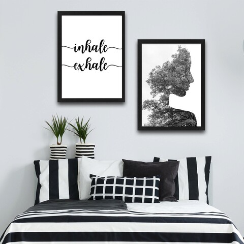 Set 2 tablouri decorative, inhale exhale set, pal, hartie, multicolor