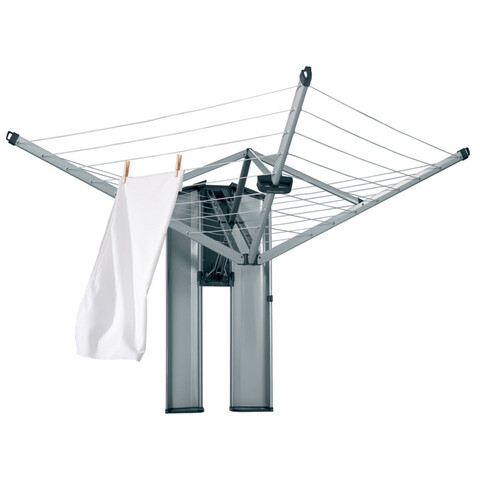 Uscator rufe cu montare pe perete + husa de protectie, Brabantia, WallFix, 24 m capacitate de uscare, cu fixare pe perete, otel, gri metalizat