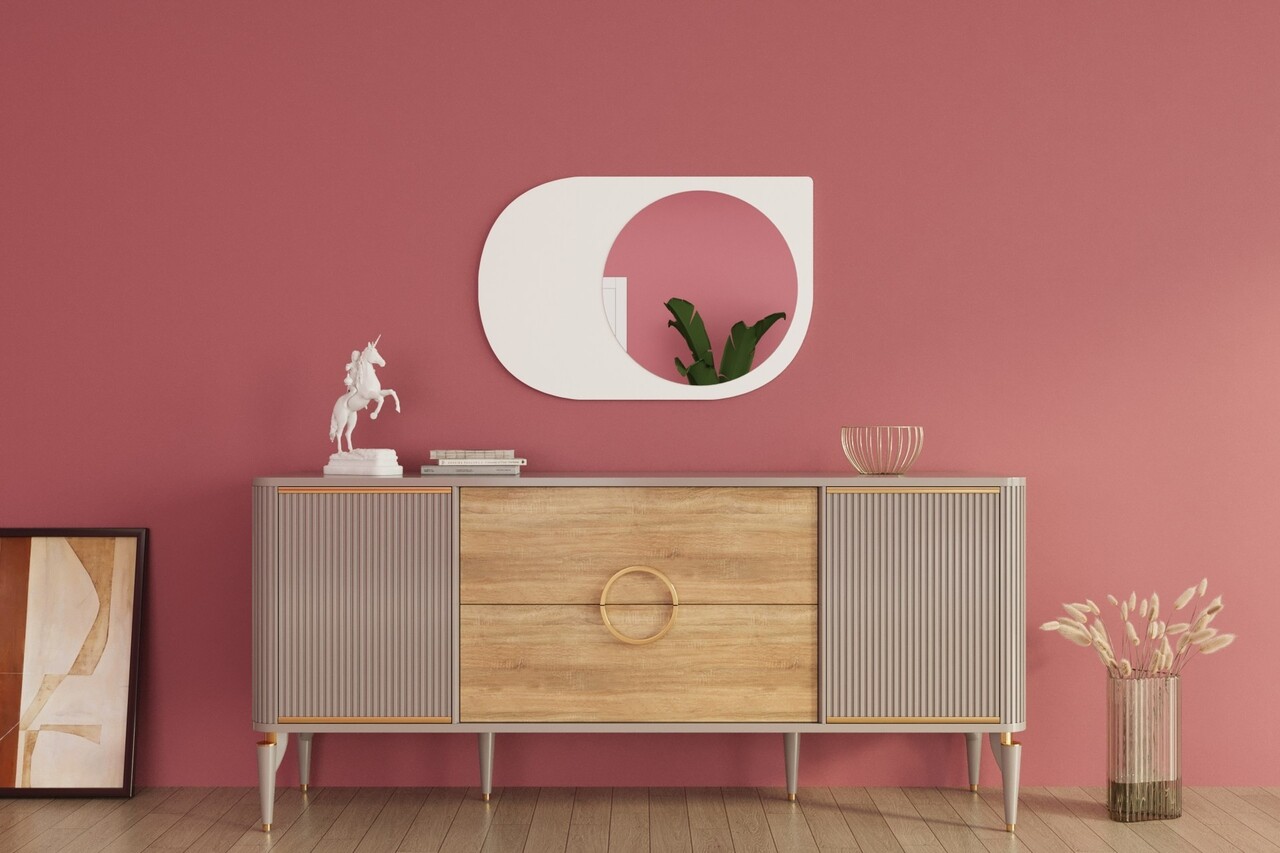 Oglinda decorativa, Siam, Pubble, 60x90x2.2 cm, Alb - 1 | YEO