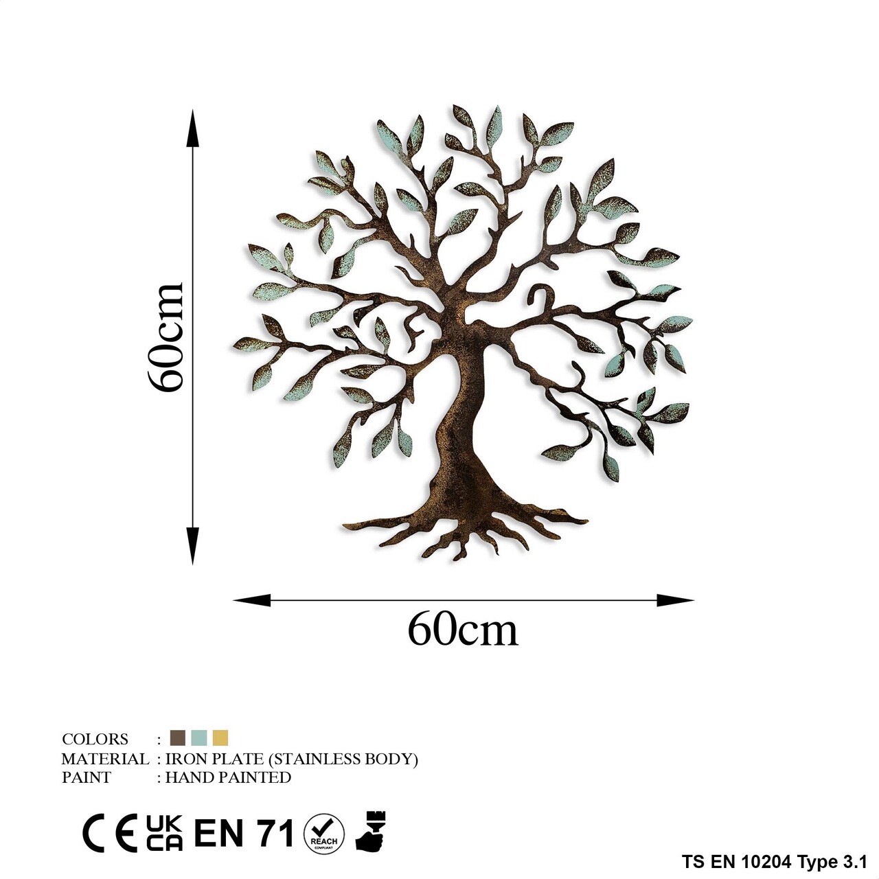 Decoratiune de perete, Tree, Metal, 60 x 60 cm, Multicolor