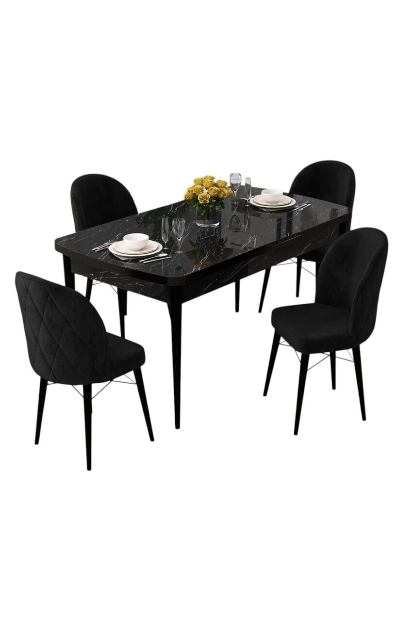 Set masa extensibila si scaune (5 piese), Hanah Home, Rut, Model de marmură neagră / Negru — imaginea 2
