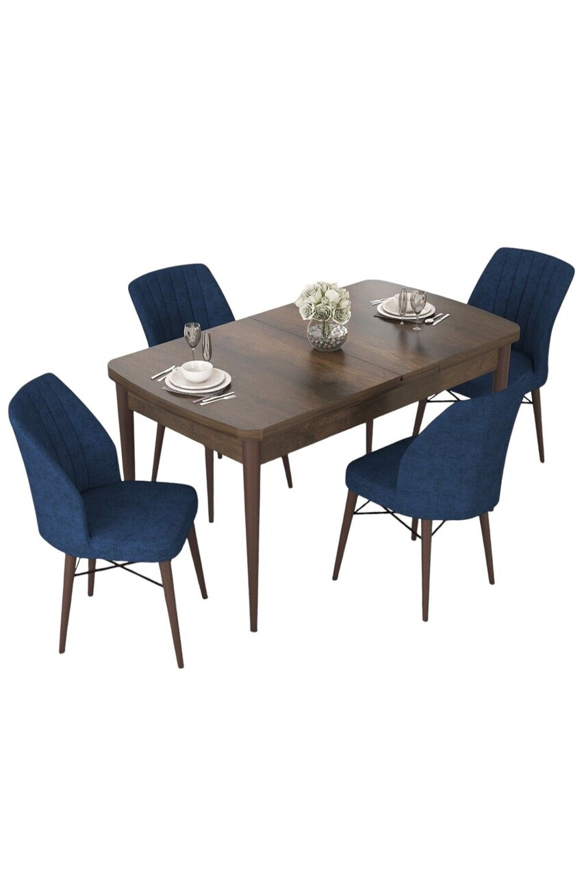 Set masa extensibila si scaune (5 piese), Hanah Home, Nef, Model baroc din lemn / Bleumarin — imaginea 2