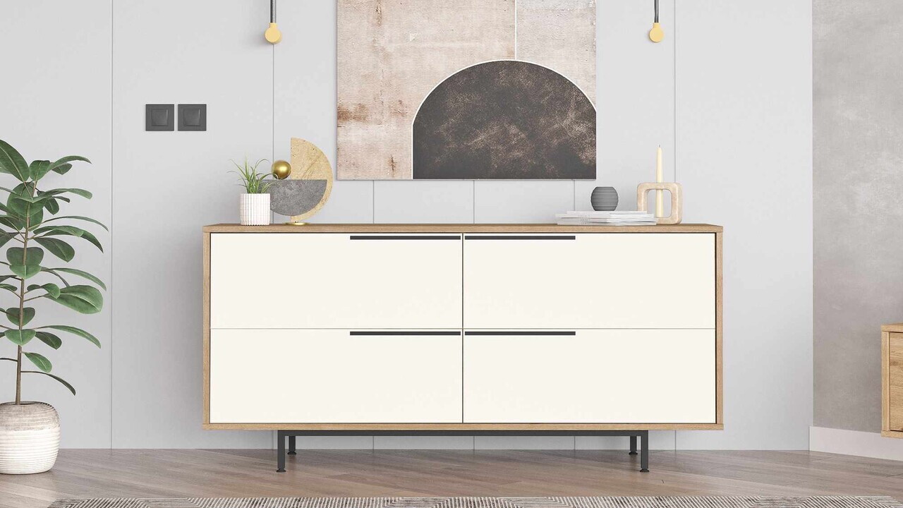 Consola, Hanah Home, Boh3-Sw, 160x74.3x44.5 cm, PAL, Natural/Alb — imaginea 3