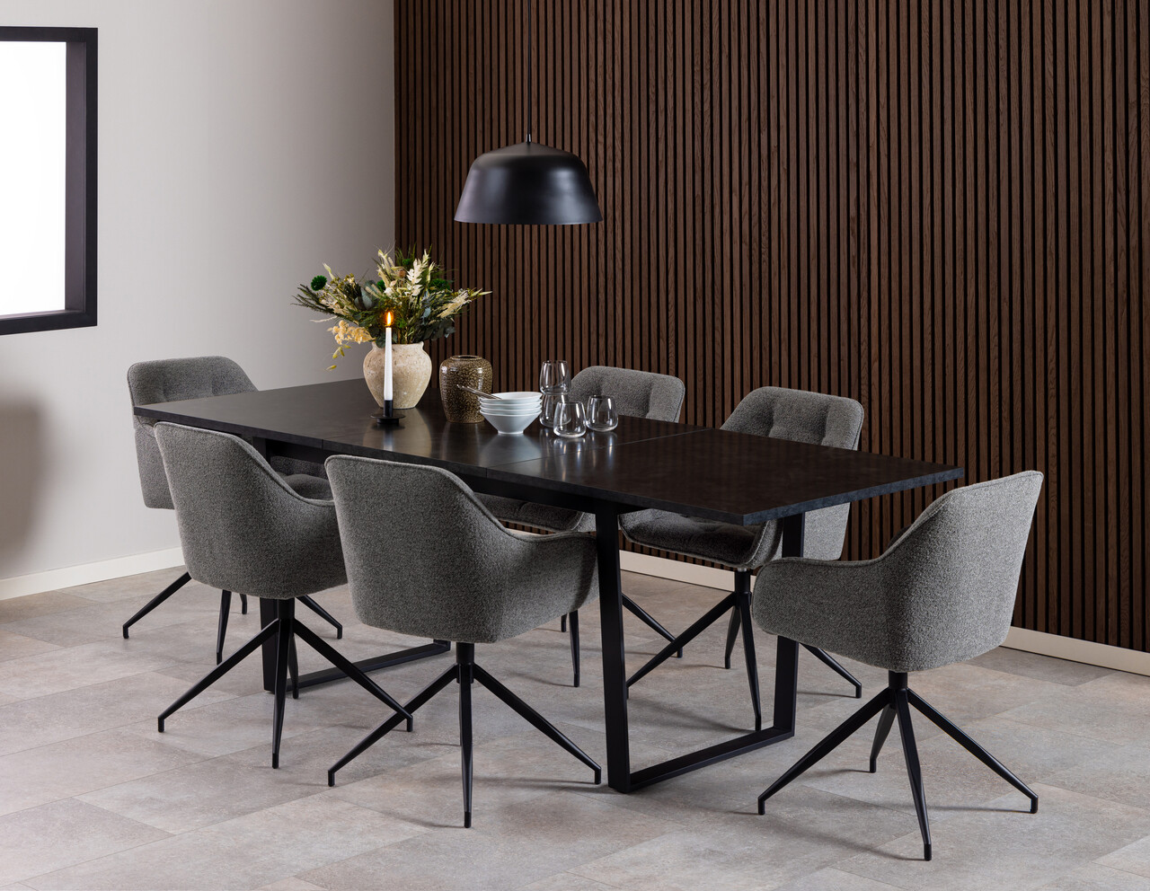 Scaun Brooke, Actona, 57x54.5x82 cm, rotativ, tesatura Boucle/otel, antracit - view 5