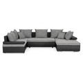 Coltar extensibil cu sezlong interschimbabil, Oliver, 332 x 207/171 x 88/71 cm, piele ecologica/stofa, negru/gri