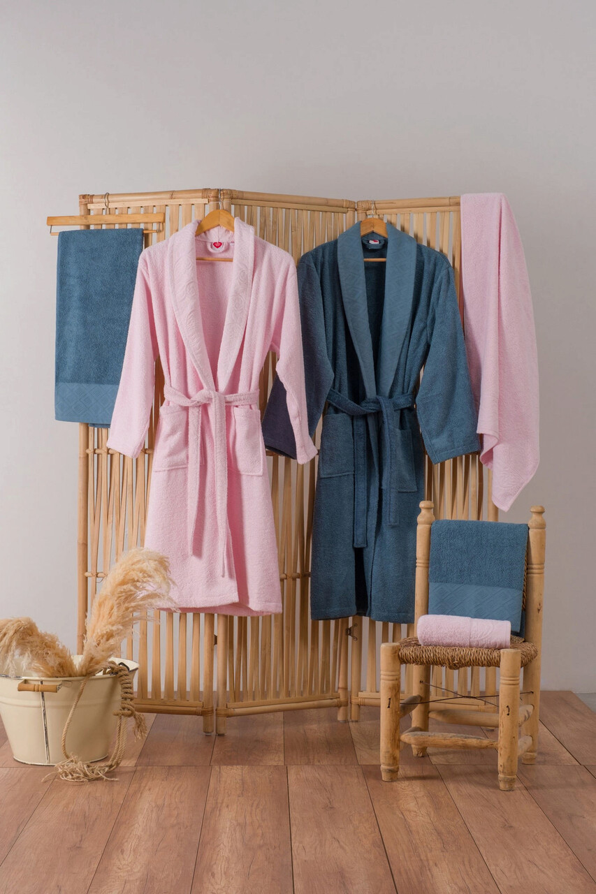 Set de baie Family, Cotton Box, Camilla, Bumbac, Roz / Albastru Indigo - 1 | YEO
