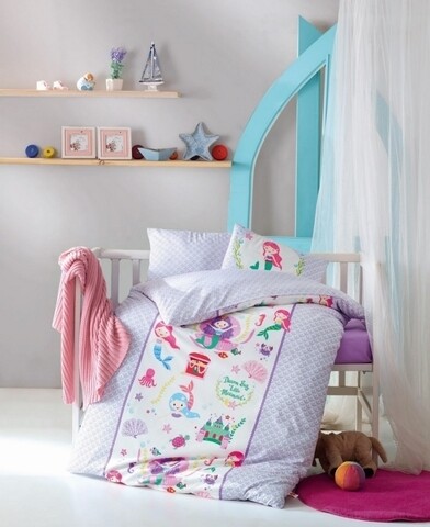 Lenjerie de pat pentru copii, 4 piese, 100% bumbac ranforce, Cotton Box, Sirens