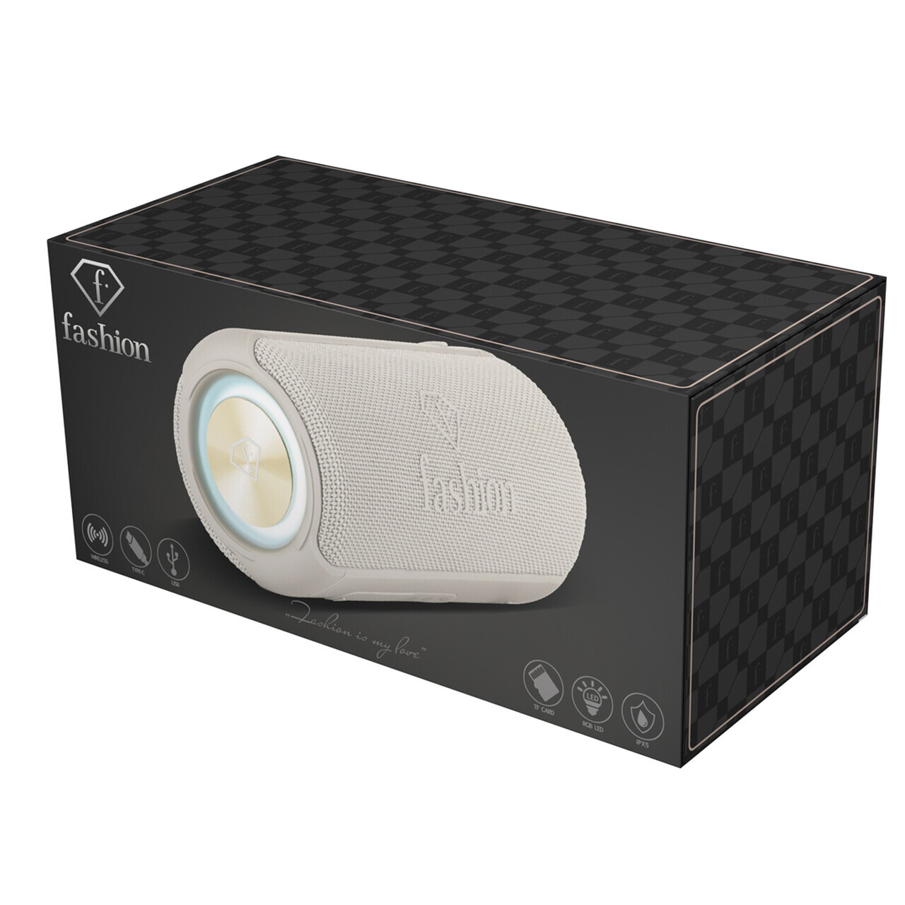 Boxa Bluetooth M Fashion TV, Matte Cream-Gold, 8.5x8.9x21 cm, crem - imagine 8