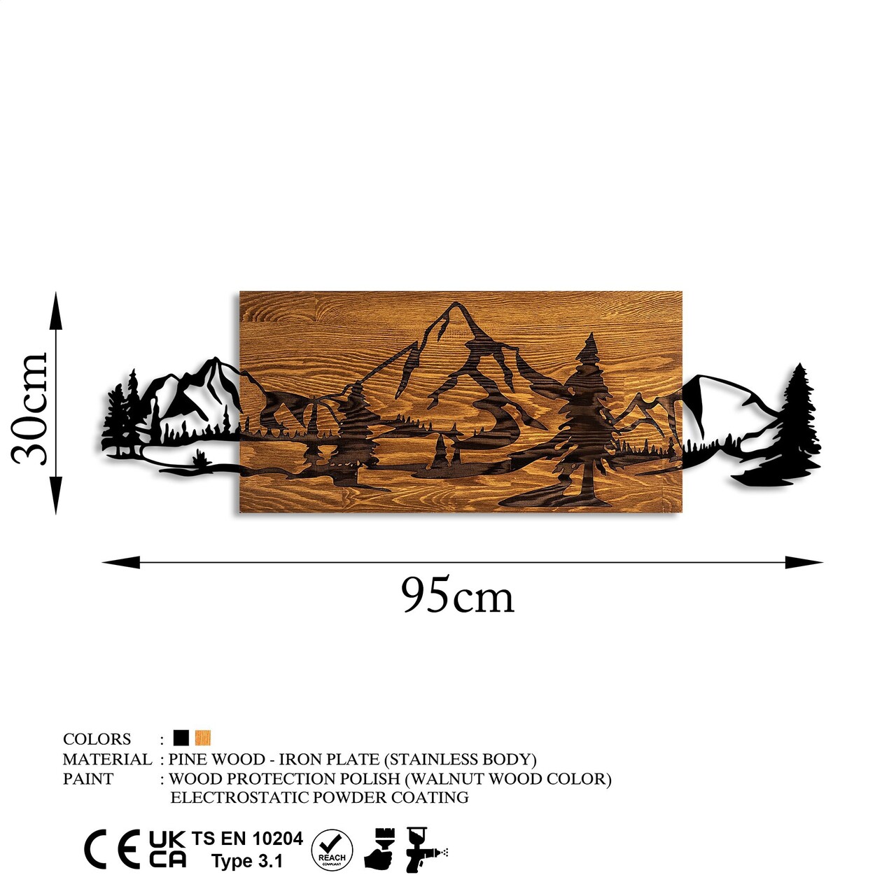 Decoratiune de perete, Mountain Range, Dimensiune: 30 x 95 cm, Nuc / Negru
