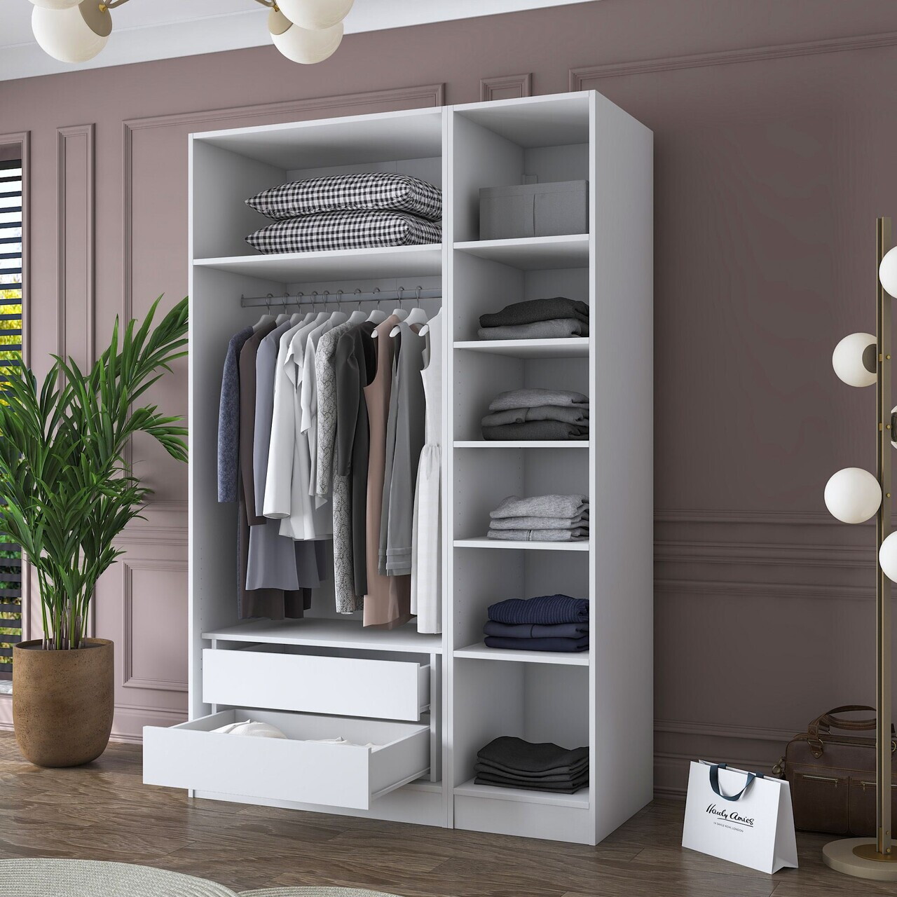 Dulap pentru haine, Hanah Home, BA155, 135x210x57.5 cm, PAL melaminat, Alb - view 4