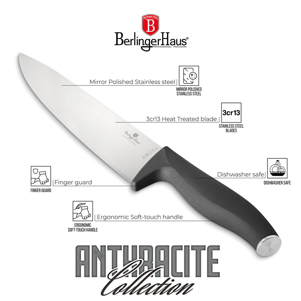 Set 5 cutite cu tocator Berlinger Haus, Anthracite, inox/bambus, antracit mat/natur - imagine 10