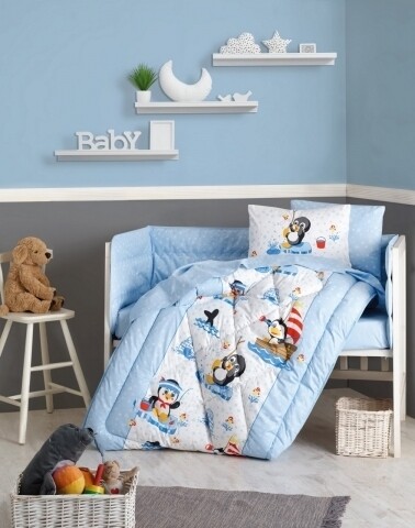 Set de pat pentru copii, 6 piese, 100% bumbac ranforce, Cotton Box, Penguen