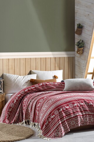 Cuvertura double pique, 220x240 cm, 100% bumbac, geyik, viaden, rosu claret