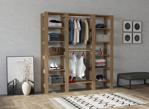 Dulap pentru haine, Puqa Design, City, 161.4x180x33.6 cm, PAL, Nuc mezoni.ro