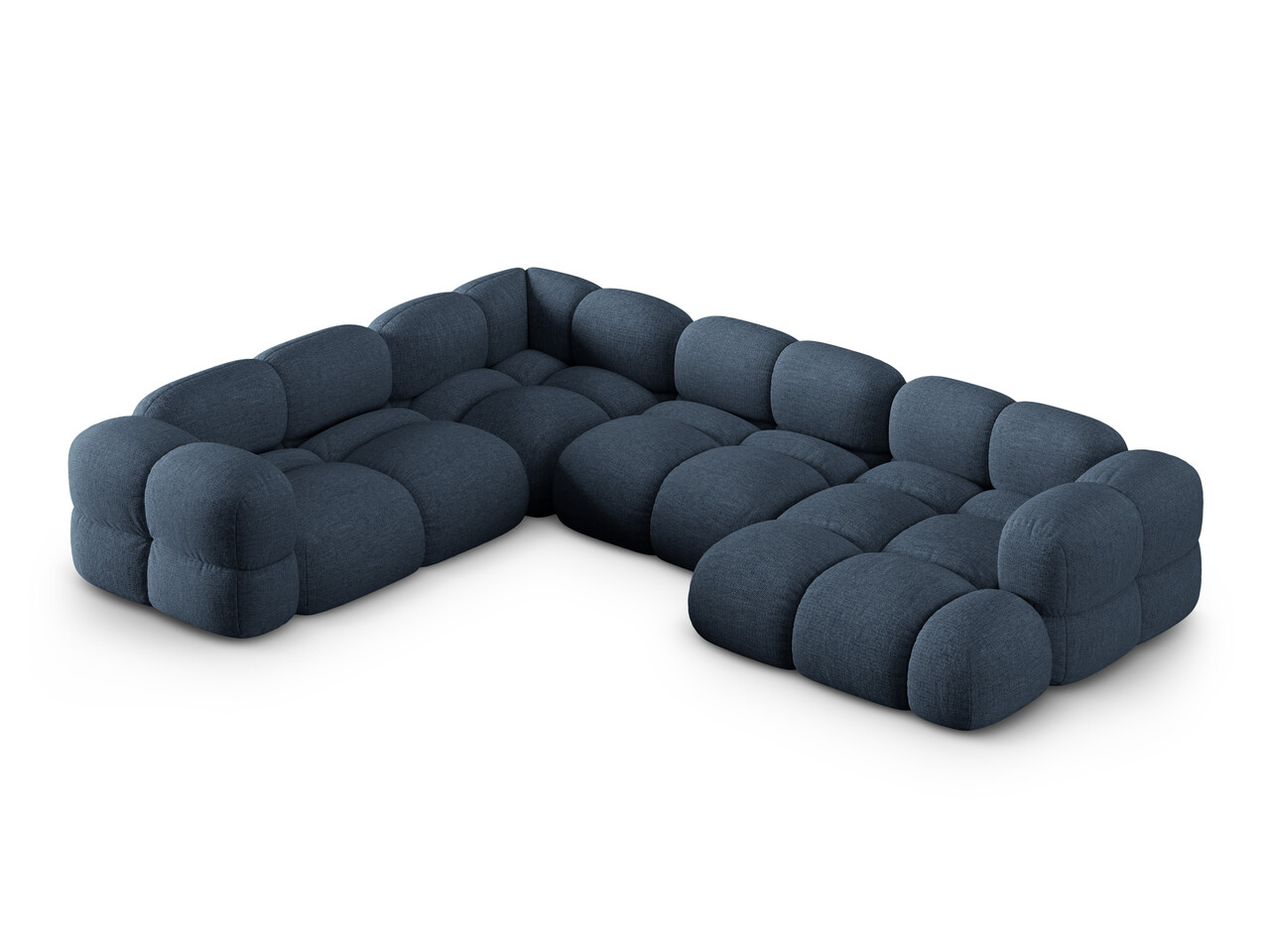 Coltar panoramic stanga 5 locuri, Loretto, Cosmopolitan Design, 345x250x68 cm, tesatura structurata, albastru inchis