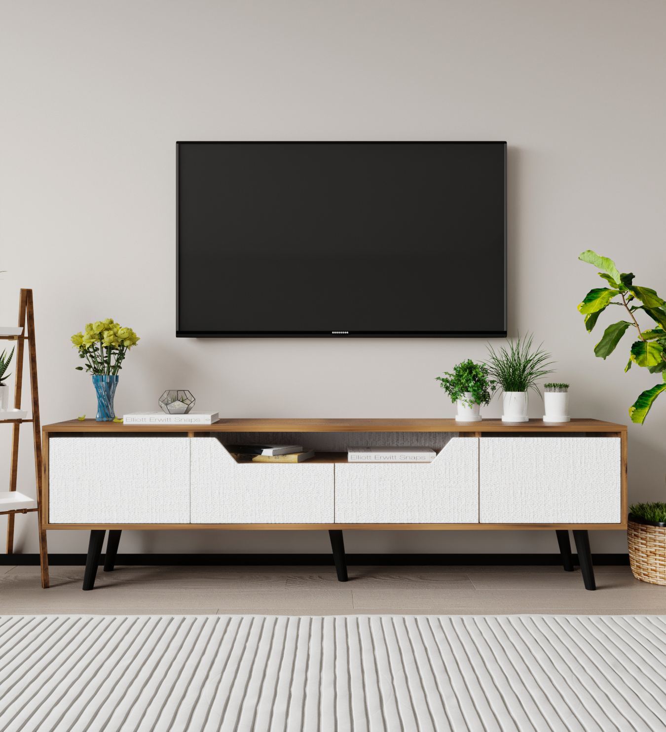 Comoda TV, Hanah Home, Roma 180, 180x48x29.8 cm, PAL, Nuc/Alb