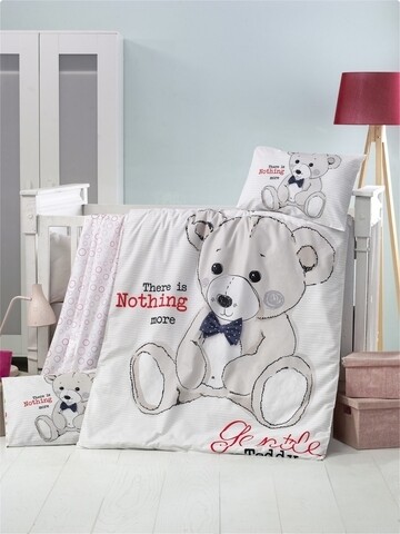 Lenjerie de pat pentru copii, victoria, teddy, 4 piese, 100% bumbac ranforce, multicolor