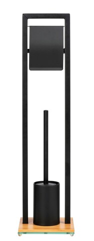 Suport hartie igienica si perie pentru toaleta, wenko, bambusa, 18 x 18 x 72.5 cm, bambus/inox, negru/natur