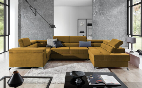 Coltar extensibil dreapta 6 locuri ELTAP, Th-65, Thiago, 342x208x88 cm, lemn/poliester, mustar