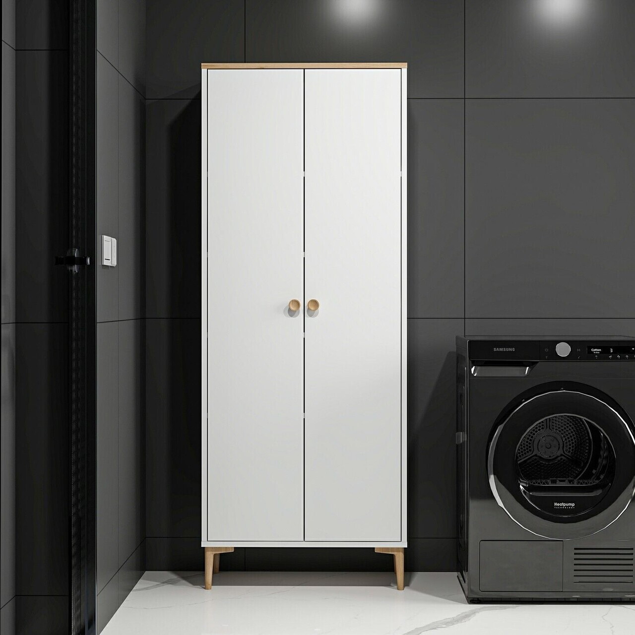 Dulap multifunctional, Hanah Home, Viona, 70x180x35 cm, Coș adânc / Alb — imaginea 2