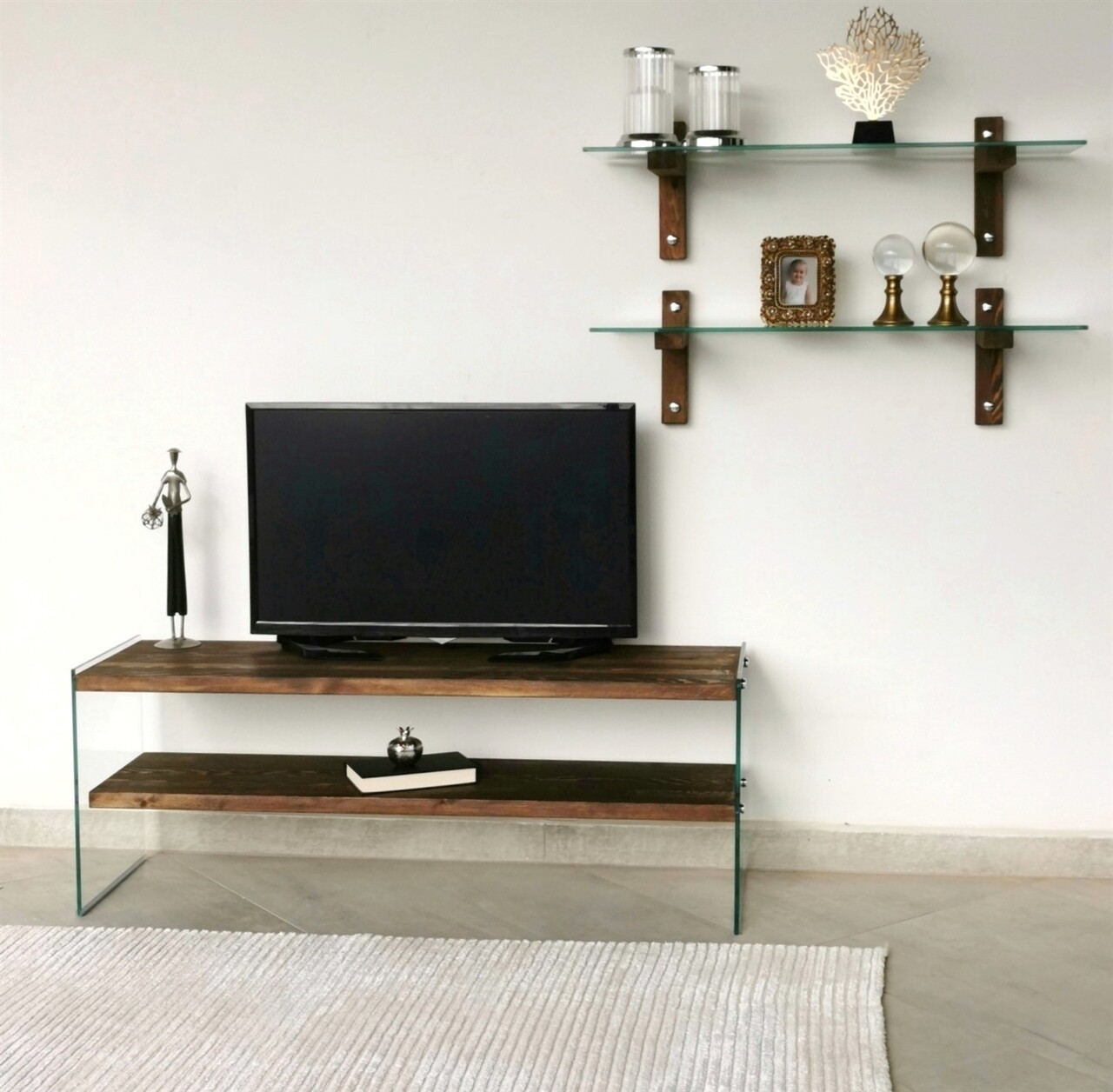 Comoda TV Cu Rafturi De Perete Neostill TV105, 120 X 45 Cm/85 X 25 Cm, Walnut