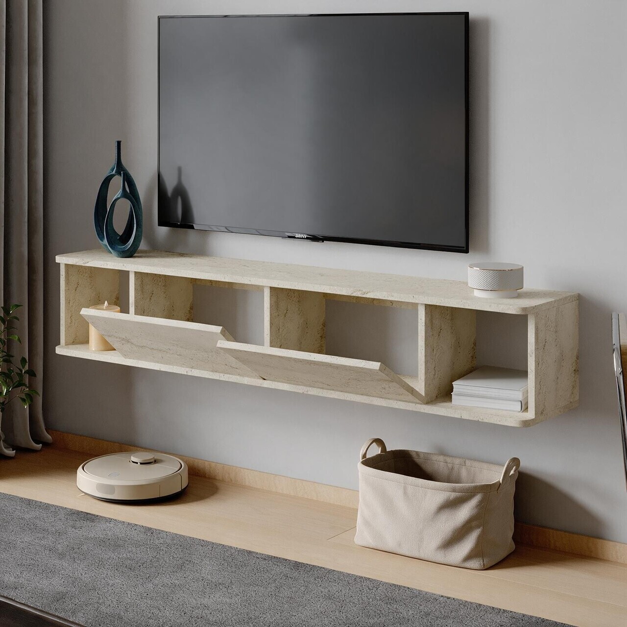 Comoda TV, Hanah Home, Twist, 160x29x29 cm, Travertin — imaginea 3