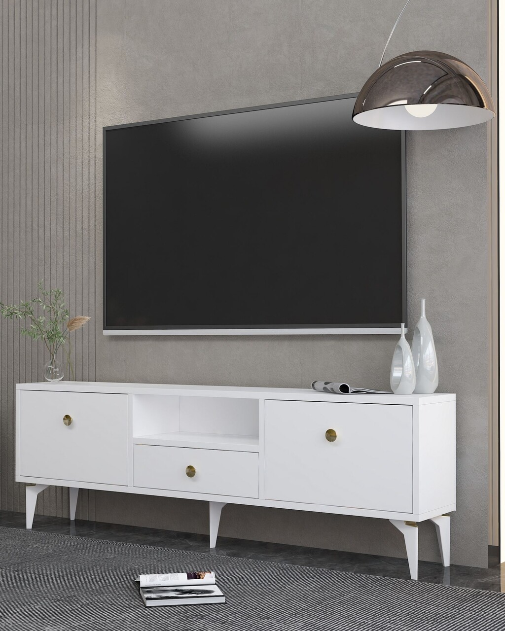 Comoda TV, Hanah Home, 1300-DROP-1, 140x49x30 cm, PAL , Alb/Auriu - view 2
