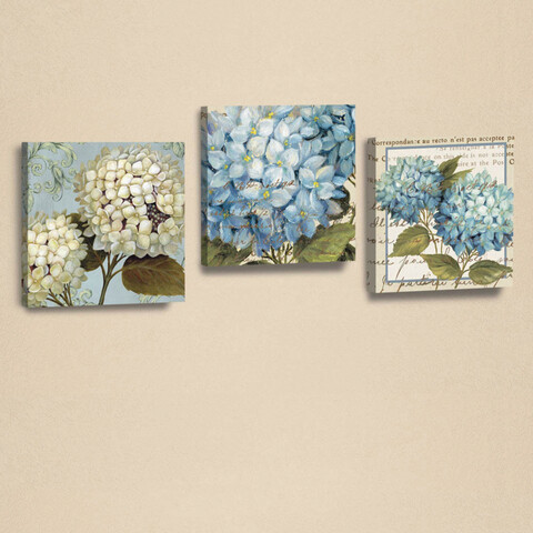 Set 3 tablouri decorative, ahm025, piele ecologica, lemn, alb / albastru / verde