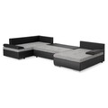 Coltar extensibil cu sezlong interschimbabil, Oliver, 332 x 207/171 x 88/71 cm, piele ecologica/stofa, negru/gri