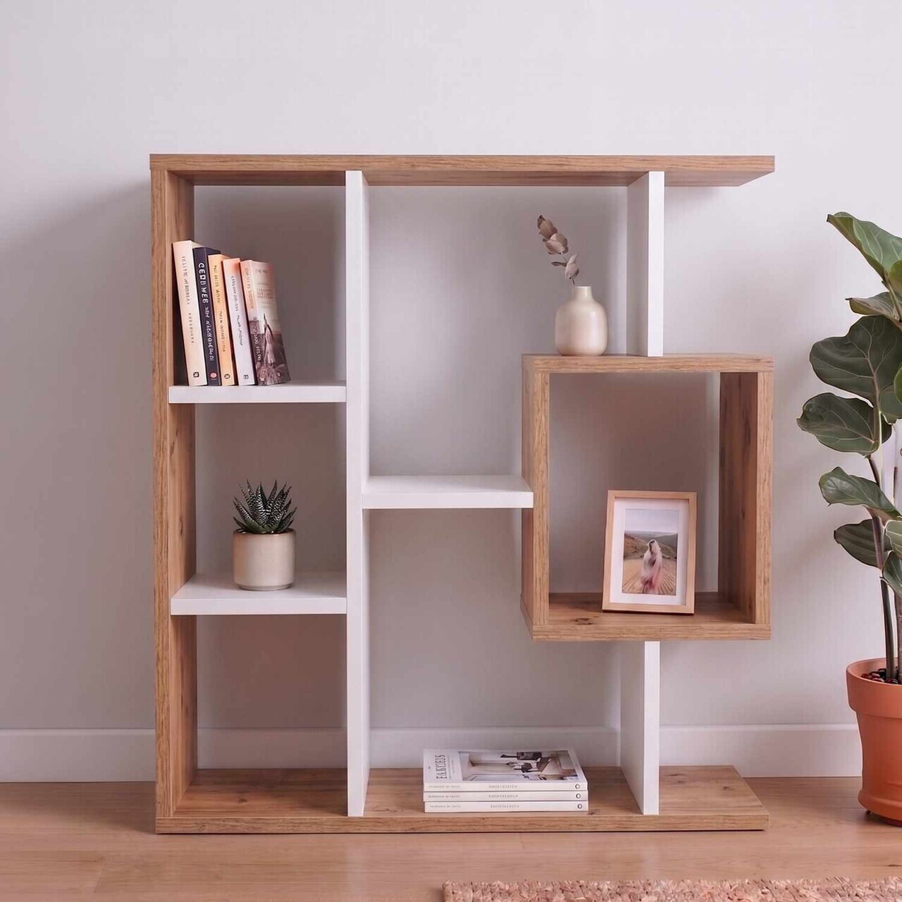 Corp biblioteca, Hanah Home, Yegane, 70.9x74.5x19.7 cm, Alb/Pin Atlantic — imaginea 5