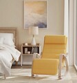 Scaun balansoar reglabil in 5 pozitii, Songmics, 67x121.5x84 cm, max 150 kg, lemn de mesteacan/policoton, galben pastel/natural