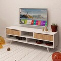 Comoda TV, Mod Design, Angola, 140x40x35 cm, Stejar / Alb
