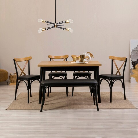 Set masa si scaune 6 piese, vella, olv-sa-tk18, pal, negru