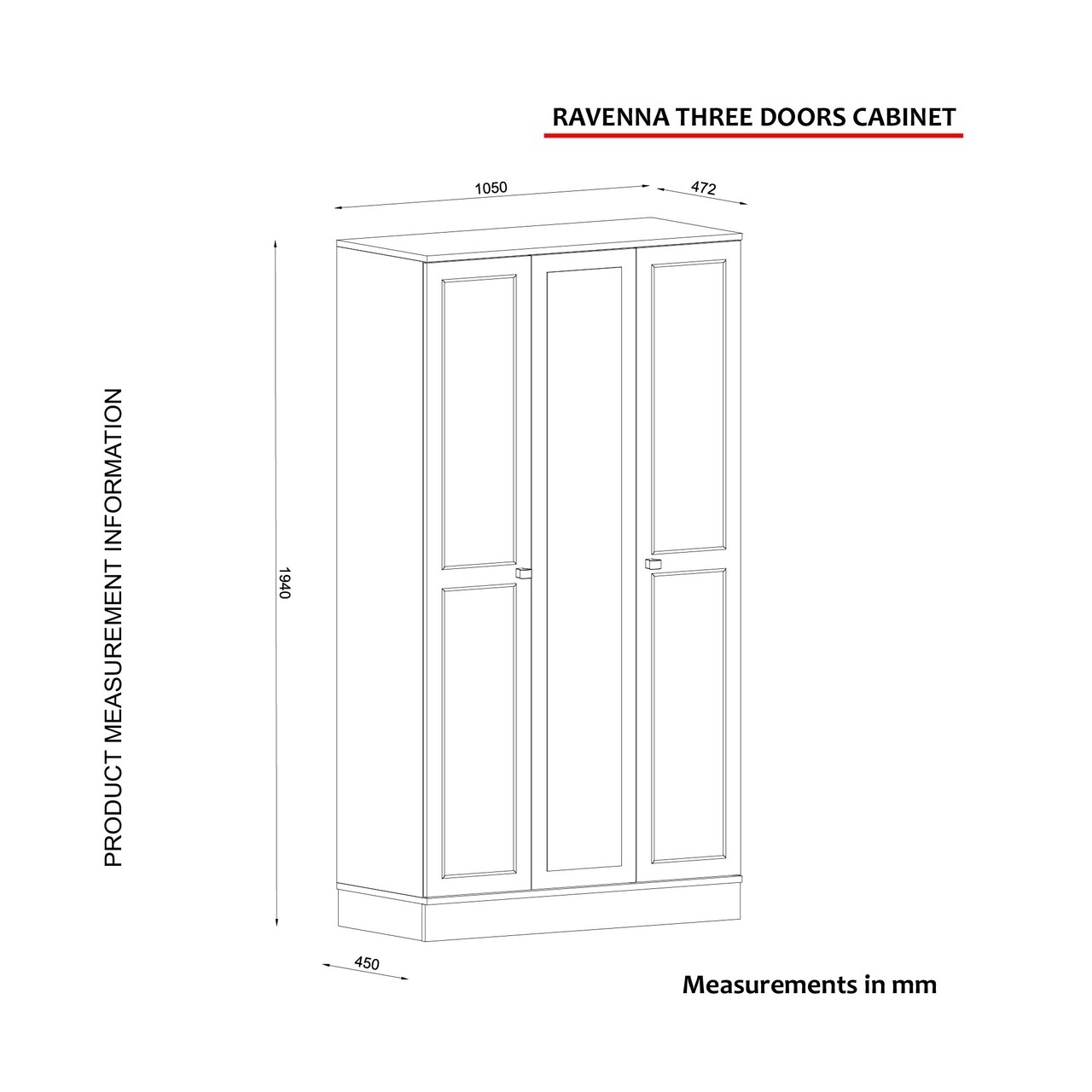 Dulap Pentru Haine Ravenna 3 Kapili White, Talon, 105 X 47.2 X 194 Cm, Alb/auriu