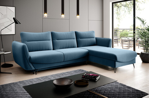 Coltar extensibil dreapta 3 locuri ELTAP, RT-38SAV, Silva, 276x201x100 cm, lemn/poliester, albastru deschis
